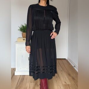Vintage Albert Nipon Sheer Chiffon Pleated Midi Dress